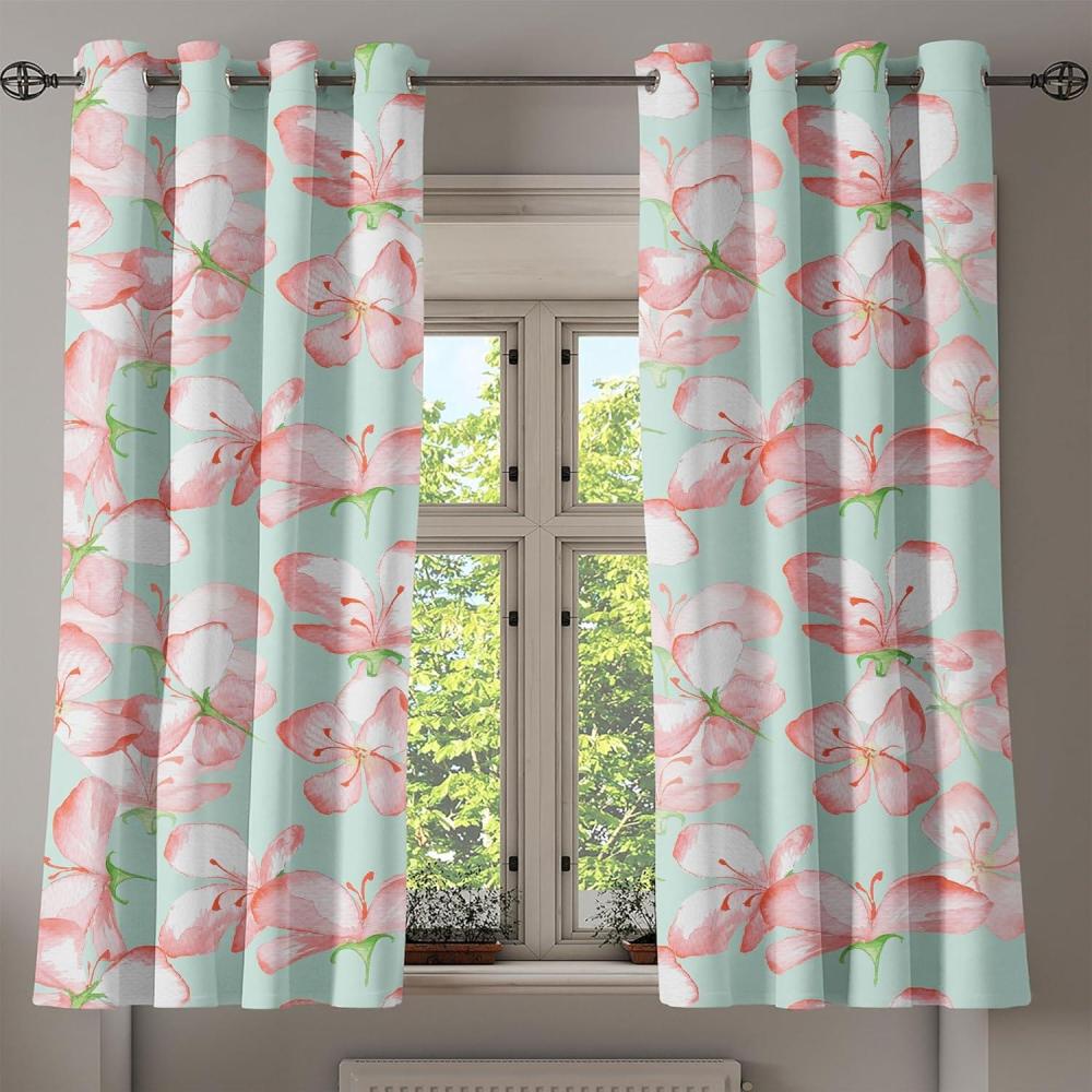 imageAmbesonne Jungle Boho Grommet Curtain Dreamy Silhouettes of Flowers Vintage Drawn with Lines Neutral Art Decorative 2Panel Window Drapes for Bedroom Living Room 50quot x 63quot Almond Green Sea GreenSalmon Rose and Mint Green