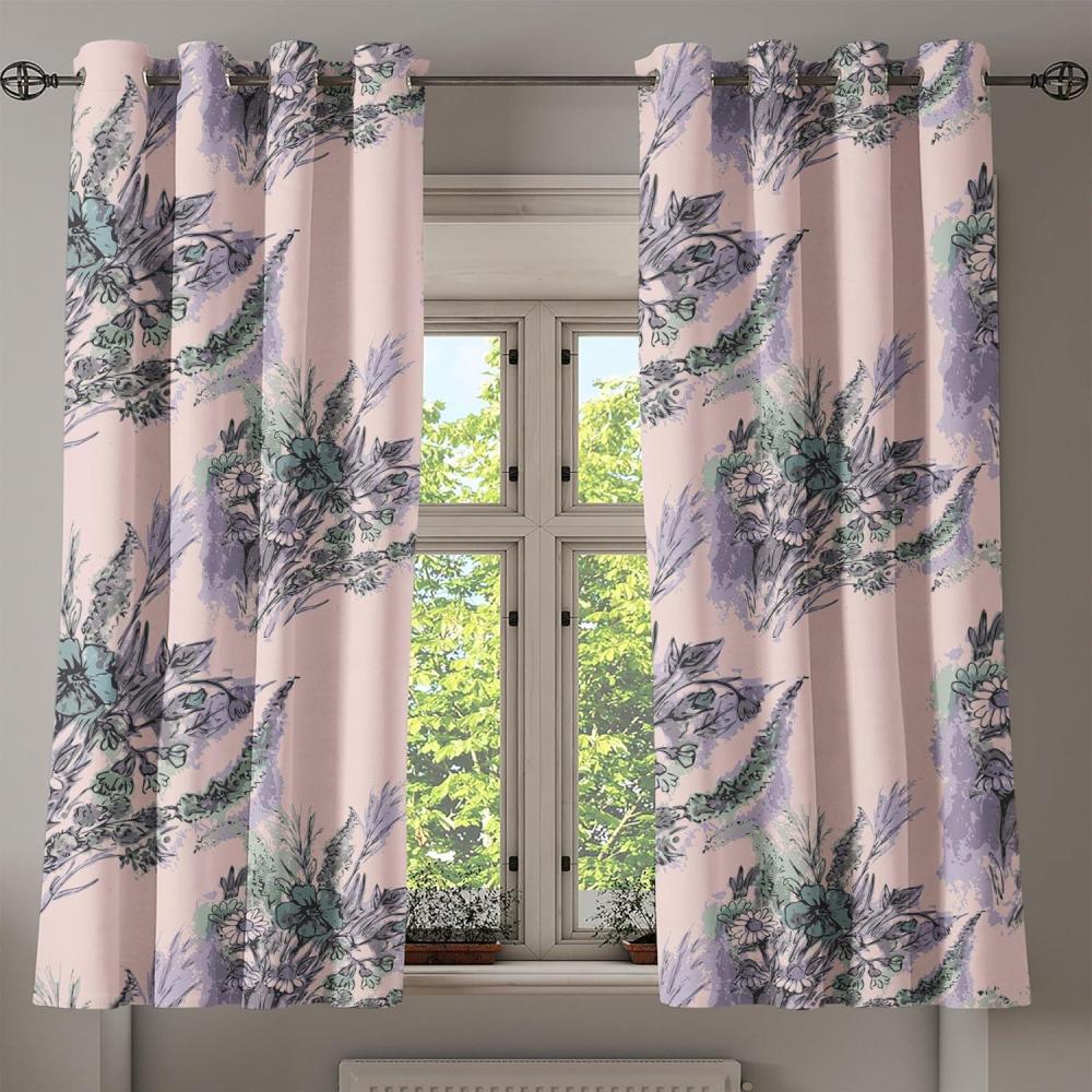 imageAmbesonne Jungle Boho Grommet Curtain Dreamy Silhouettes of Flowers Vintage Drawn with Lines Neutral Art Decorative 2Panel Window Drapes for Bedroom Living Room 50quot x 63quot Almond Green Sea GreenRose Lilac and Pale Teal