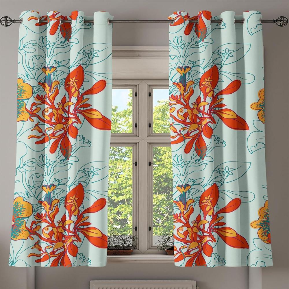 imageAmbesonne Jungle Boho Grommet Curtain Dreamy Silhouettes of Flowers Vintage Drawn with Lines Neutral Art Decorative 2Panel Window Drapes for Bedroom Living Room 50quot x 63quot Almond Green Sea GreenMarigold Vermilion Teal