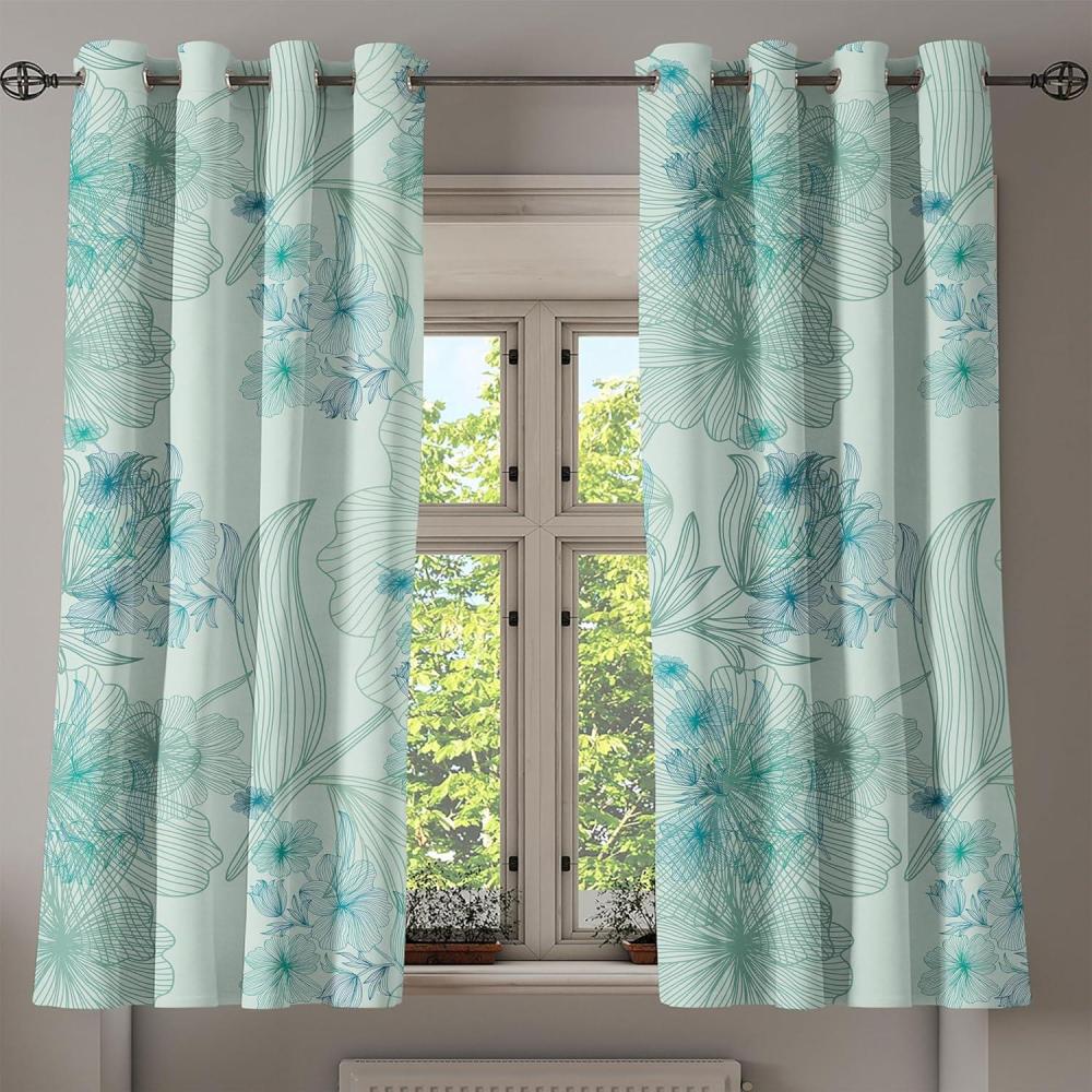 imageAmbesonne Jungle Boho Grommet Curtain Dreamy Silhouettes of Flowers Vintage Drawn with Lines Neutral Art Decorative 2Panel Window Drapes for Bedroom Living Room 50quot x 63quot Almond Green Sea GreenAlmond Green