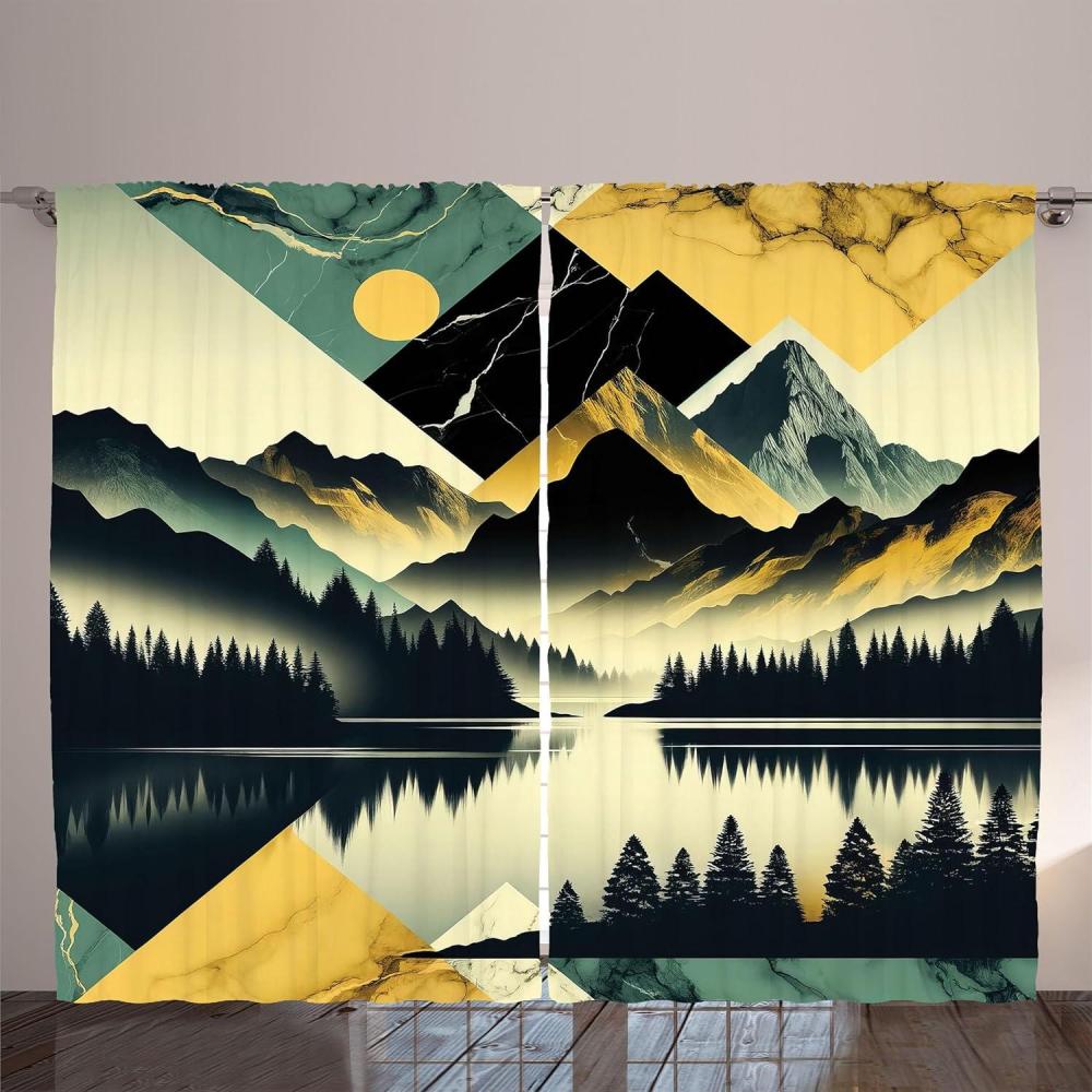 imageAmbesonne Lake Curtains Mountains Calm Nature Scenery Botanical Neutral Ornaments Illustration Living Room Bedroom Window Drapes 2 Panel Set 108quot X 96quot Pale Teal Tan and BrownDark Green Teal Khaki