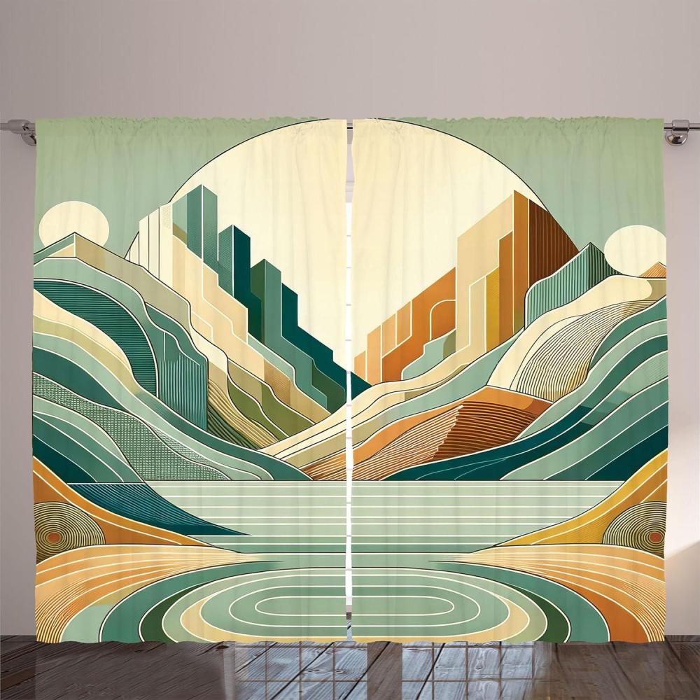 imageAmbesonne Lake Curtains Mountains Calm Nature Scenery Botanical Neutral Ornaments Illustration Living Room Bedroom Window Drapes 2 Panel Set 108quot X 96quot Pale Teal Tan and BrownSeafoam Peach and Amber