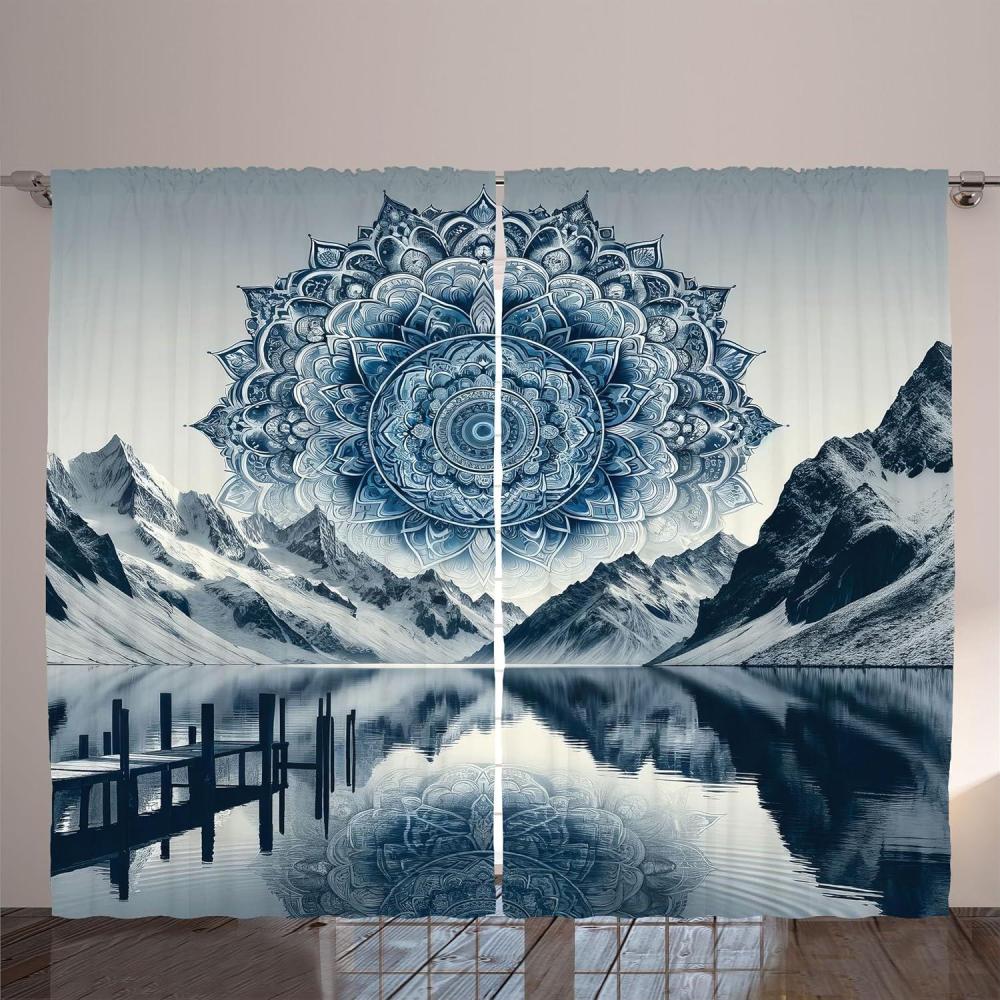 imageAmbesonne Lake Curtains Mountains Calm Nature Scenery Botanical Neutral Ornaments Illustration Living Room Bedroom Window Drapes 2 Panel Set 108quot X 96quot Pale Teal Tan and BrownNight Blue