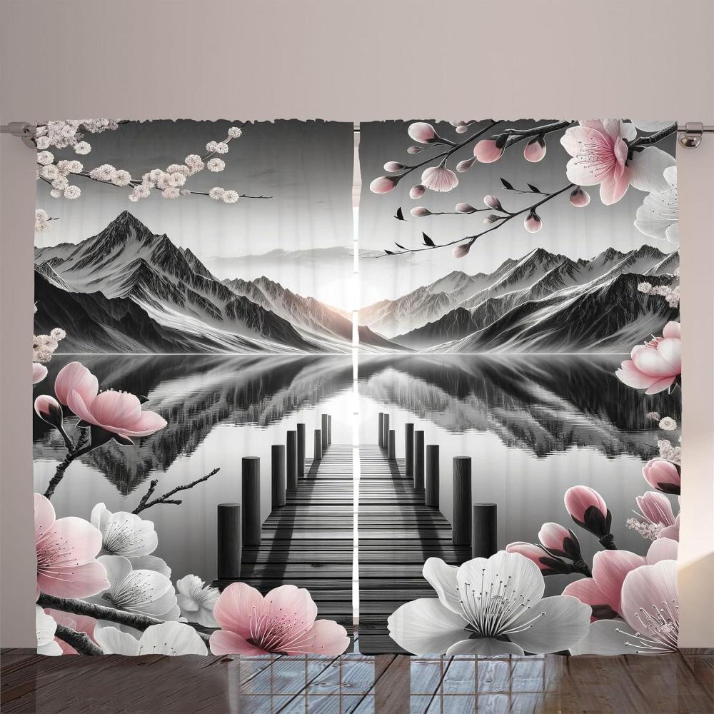 imageAmbesonne Lake Curtains Mountains Calm Nature Scenery Botanical Neutral Ornaments Illustration Living Room Bedroom Window Drapes 2 Panel Set 108quot X 96quot Pale Teal Tan and BrownGrey and Blush