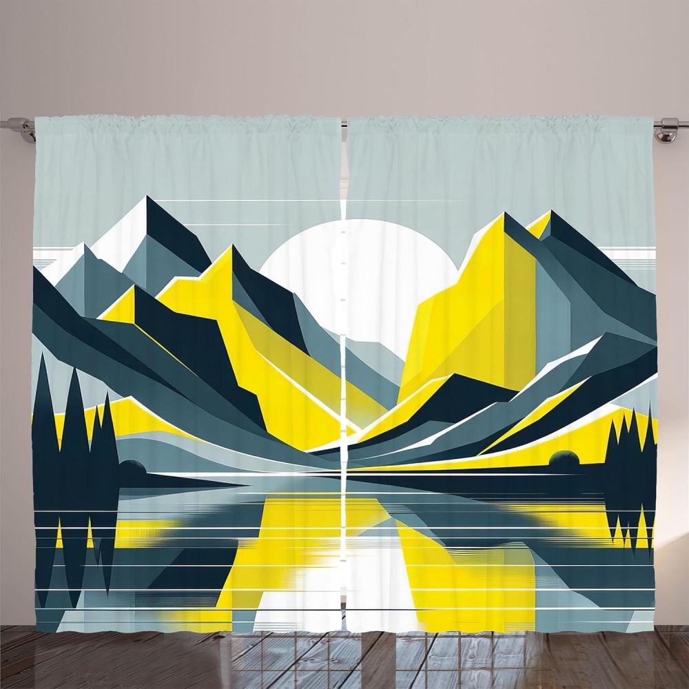 imageAmbesonne Lake Curtains Mountains Calm Nature Scenery Botanical Neutral Ornaments Illustration Living Room Bedroom Window Drapes 2 Panel Set 108quot X 96quot Pale Teal Tan and BrownMustard Purpleblue White