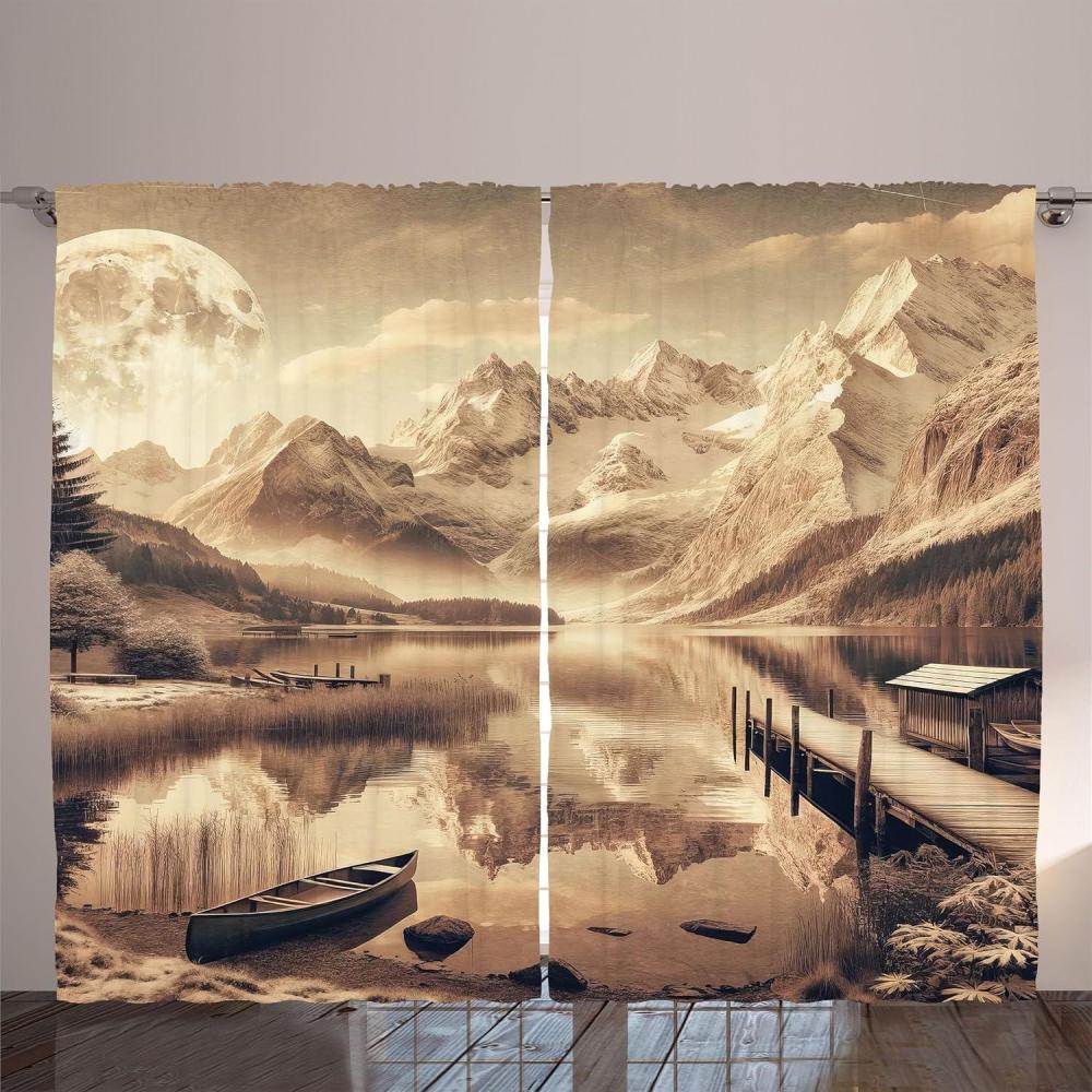 imageAmbesonne Lake Curtains Mountains Calm Nature Scenery Botanical Neutral Ornaments Illustration Living Room Bedroom Window Drapes 2 Panel Set 108quot X 96quot Pale Teal Tan and BrownGrey Yellow Warm Taupe