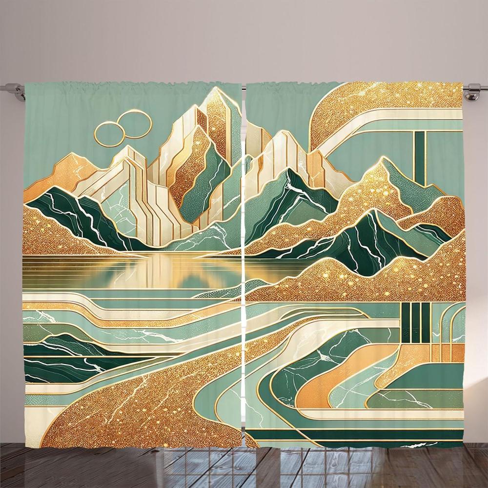 imageAmbesonne Lake Curtains Mountains Calm Nature Scenery Botanical Neutral Ornaments Illustration Living Room Bedroom Window Drapes 2 Panel Set 108quot X 96quot Pale Teal Tan and BrownAmber Teal Burnt Orange
