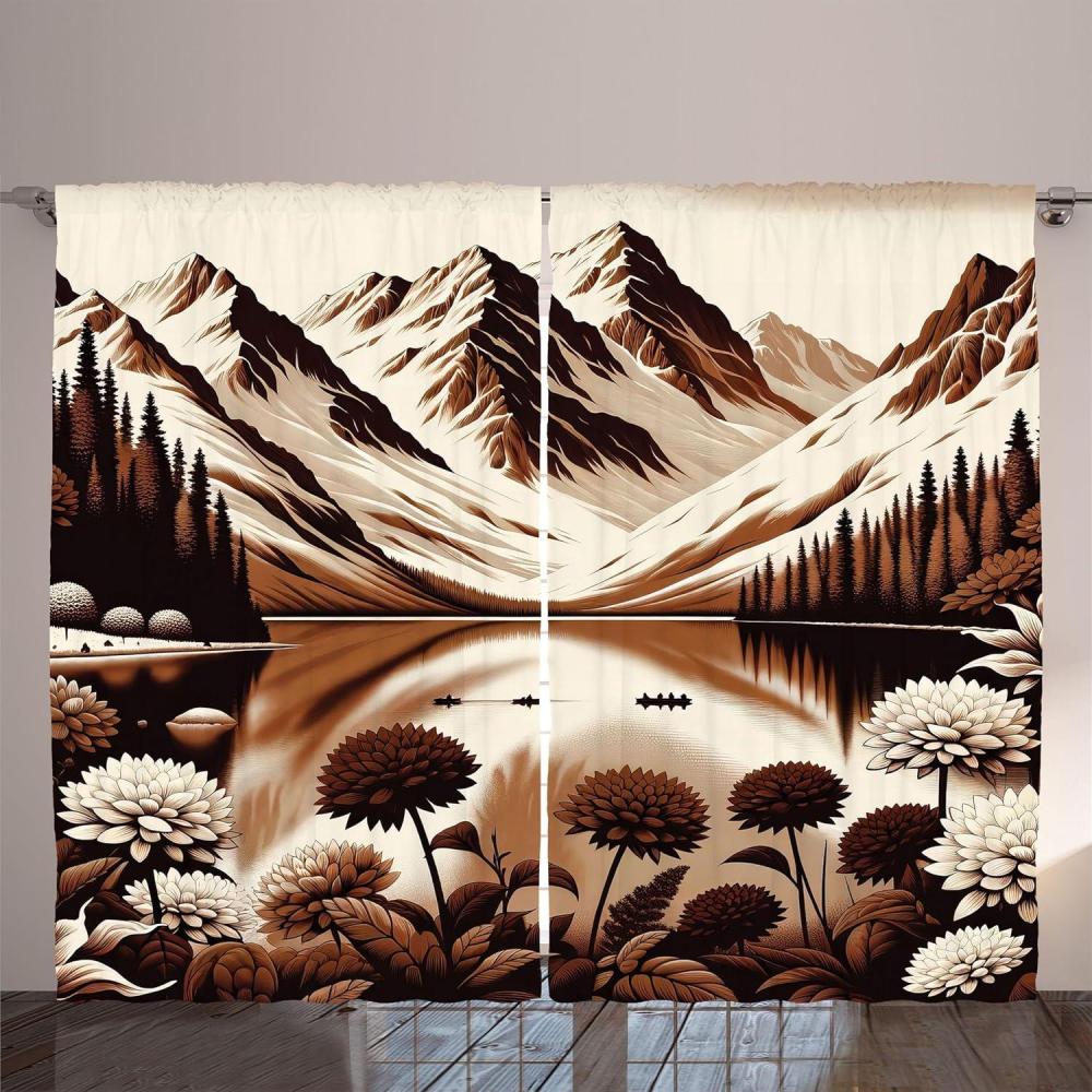 imageAmbesonne Lake Curtains Mountains Calm Nature Scenery Botanical Neutral Ornaments Illustration Living Room Bedroom Window Drapes 2 Panel Set 108quot X 96quot Pale Teal Tan and BrownPale Redwood Eggshell