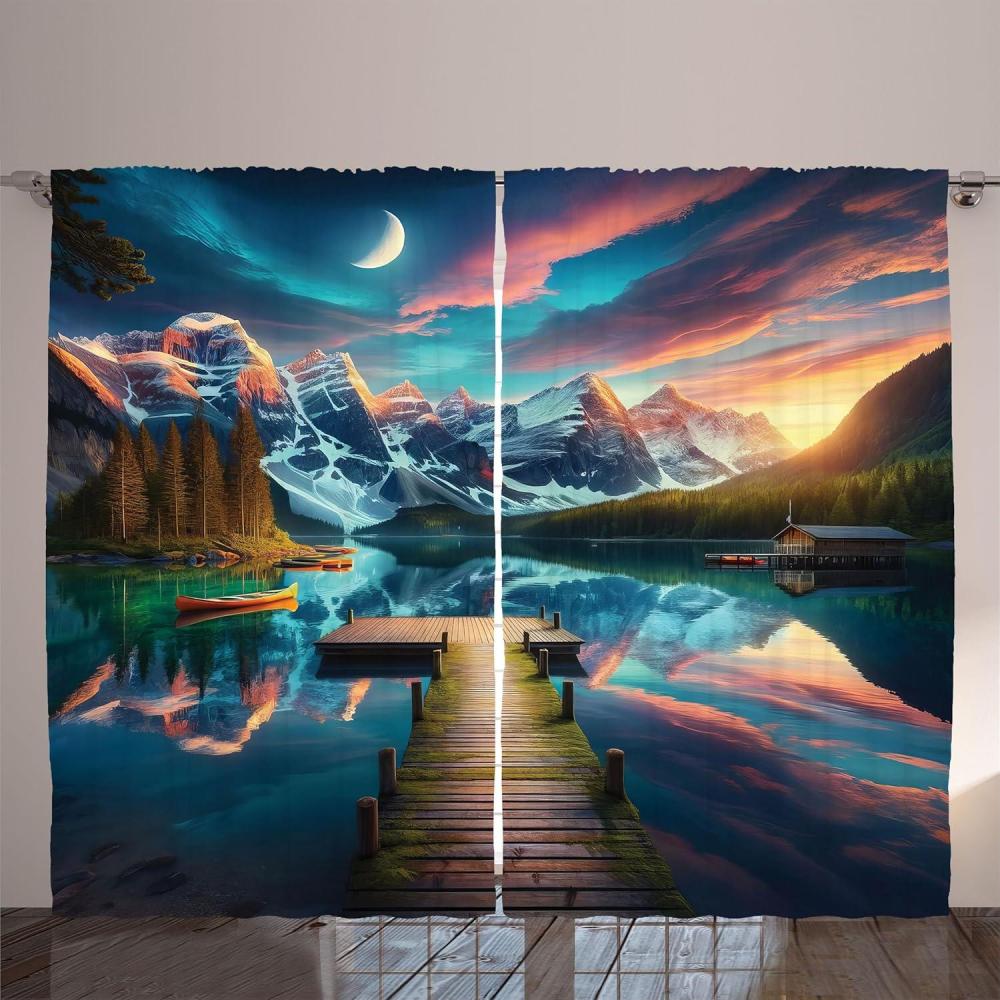 imageAmbesonne Lake Curtains Mountains Calm Nature Scenery Botanical Neutral Ornaments Illustration Living Room Bedroom Window Drapes 2 Panel Set 108quot X 96quot Pale Teal Tan and BrownCoral Dark Turquoise