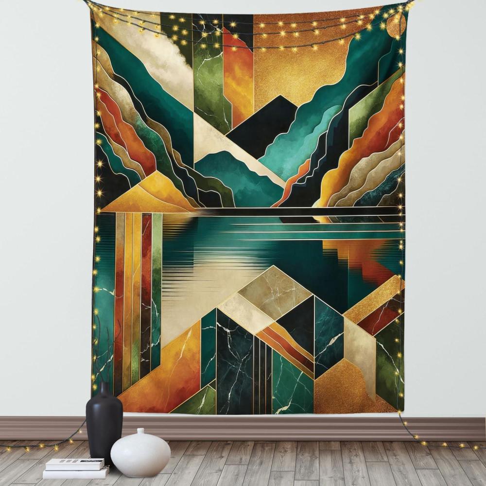 imageAmbesonne Lake Tapestry Mountains Calm Nature Scenery Botanical Neutral Ornaments Illustration Wall Hanging for Bedroom Living Room Dorm Decor 60quot X 80quot Pale Teal Tan and BrownGinger Dark Teal