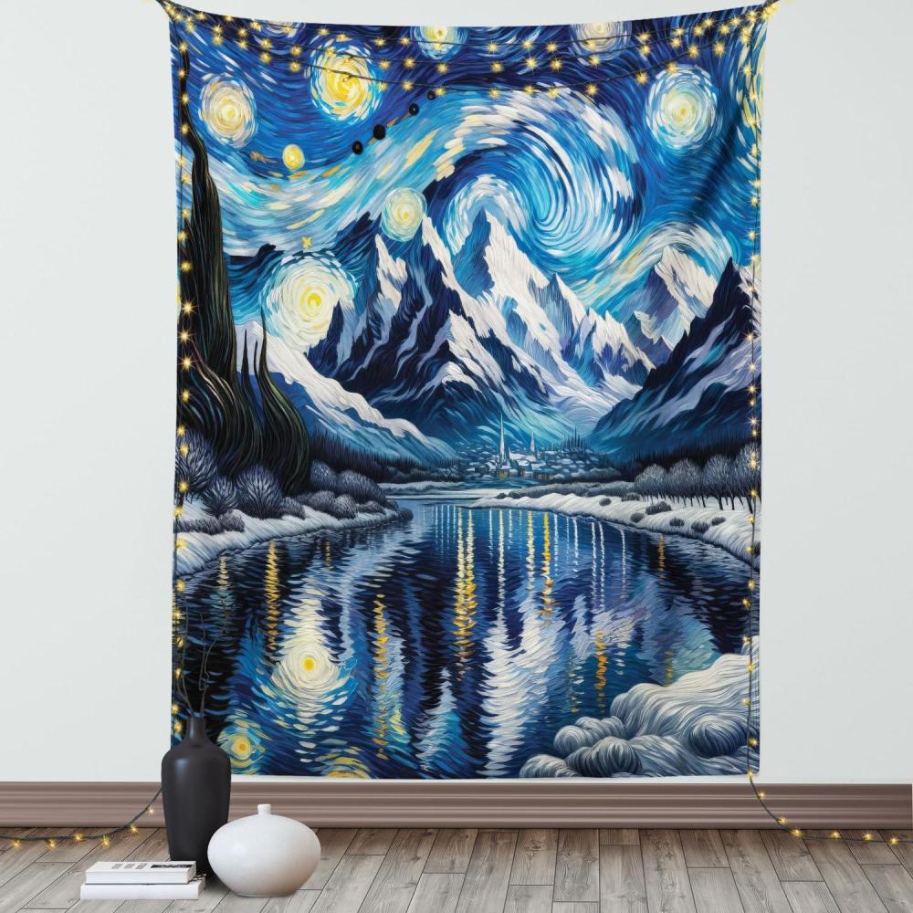 imageAmbesonne Lake Tapestry Mountains Calm Nature Scenery Botanical Neutral Ornaments Illustration Wall Hanging for Bedroom Living Room Dorm Decor 60quot X 80quot Pale Teal Tan and BrownRoyal Blue and Yellow