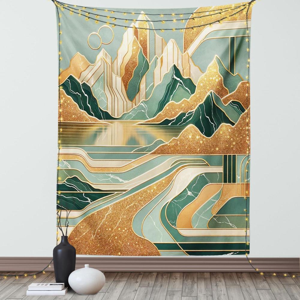 imageAmbesonne Lake Tapestry Mountains Calm Nature Scenery Botanical Neutral Ornaments Illustration Wall Hanging for Bedroom Living Room Dorm Decor 60quot X 80quot Pale Teal Tan and BrownAmber Teal Burnt Orange