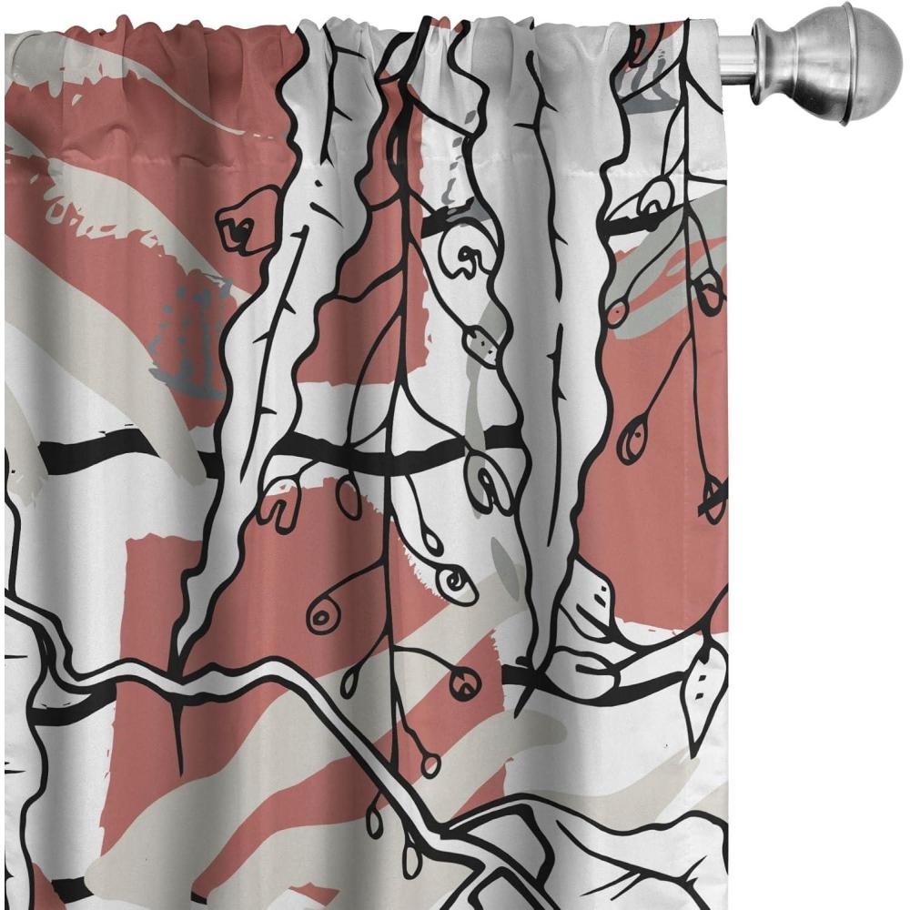 imageAmbesonne Leaf Print Curtains Neutral Toned Woodland Branches Leaves Design on Grunge Striped Back Window Treatments 2 Panel Set for Living Room Bedroom Pair of 28quot x 95quot Grey Teal Pale RedwoodPale Rust Eggshell White