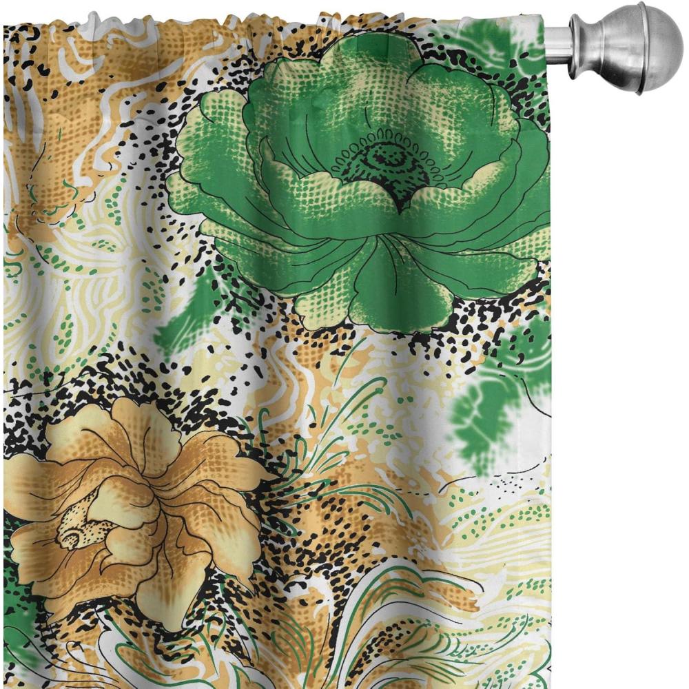 imageAmbesonne Leaf Print Curtains Neutral Toned Woodland Branches Leaves Design on Grunge Striped Back Window Treatments 2 Panel Set for Living Room Bedroom Pair of 28quot x 95quot Grey Teal Pale RedwoodGreen and Amber