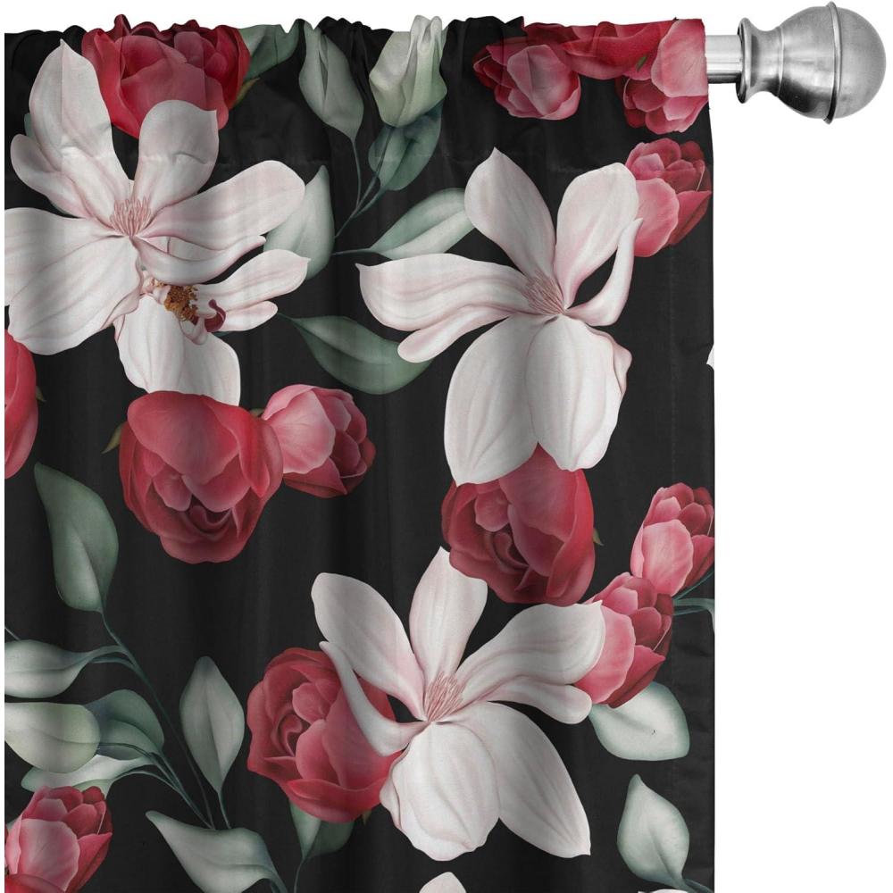 imageAmbesonne Leaf Print Curtains Neutral Toned Woodland Branches Leaves Design on Grunge Striped Back Window Treatments 2 Panel Set for Living Room Bedroom Pair of 28quot x 95quot Grey Teal Pale RedwoodDark Coral Pink