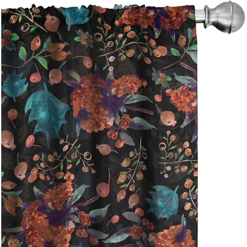 imageAmbesonne Leaf Print Curtains Neutral Toned Woodland Branches Leaves Design on Grunge Striped Back Window Treatments 2 Panel Set for Living Room Bedroom Pair of 28quot x 95quot Grey Teal Pale RedwoodVermilion Dark Turquoise