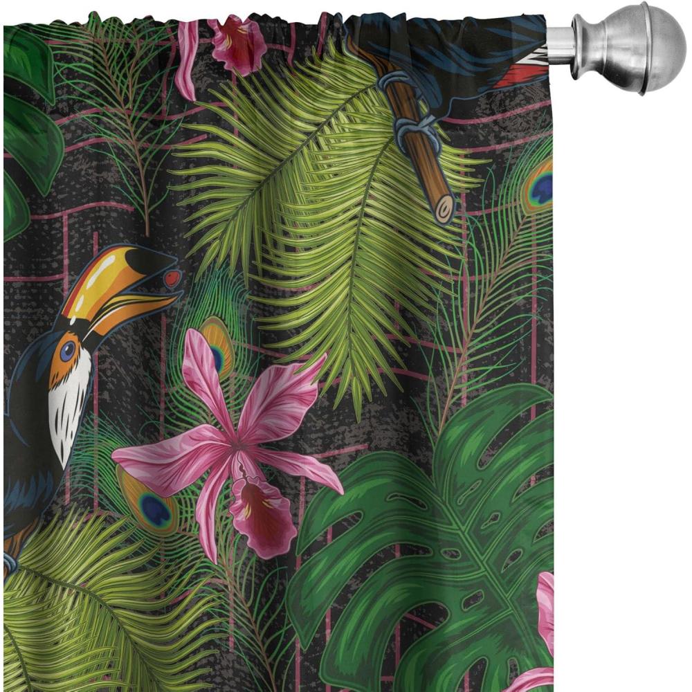 imageAmbesonne Leaf Print Curtains Neutral Toned Woodland Branches Leaves Design on Grunge Striped Back Window Treatments 2 Panel Set for Living Room Bedroom Pair of 28quot x 95quot Grey Teal Pale RedwoodPistachio Green Soft Pink