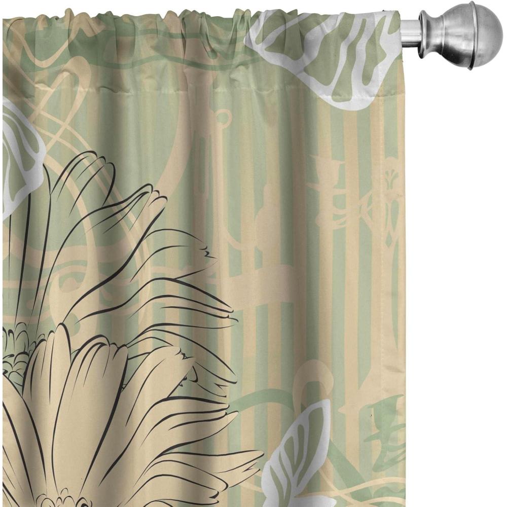 imageAmbesonne Leaf Print Curtains Neutral Toned Woodland Branches Leaves Design on Grunge Striped Back Window Treatments 2 Panel Set for Living Room Bedroom Pair of 28quot x 95quot Grey Teal Pale RedwoodPistachio Green and Peach