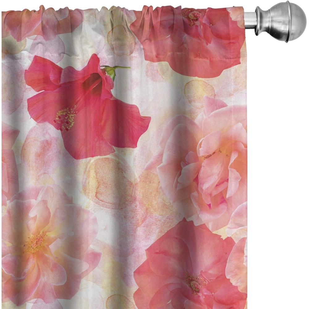 imageAmbesonne Leaf Print Curtains Neutral Toned Woodland Branches Leaves Design on Grunge Striped Back Window Treatments 2 Panel Set for Living Room Bedroom Pair of  28quot x 95quot Grey Teal Pale RedwoodBlush Coral Dark Pink