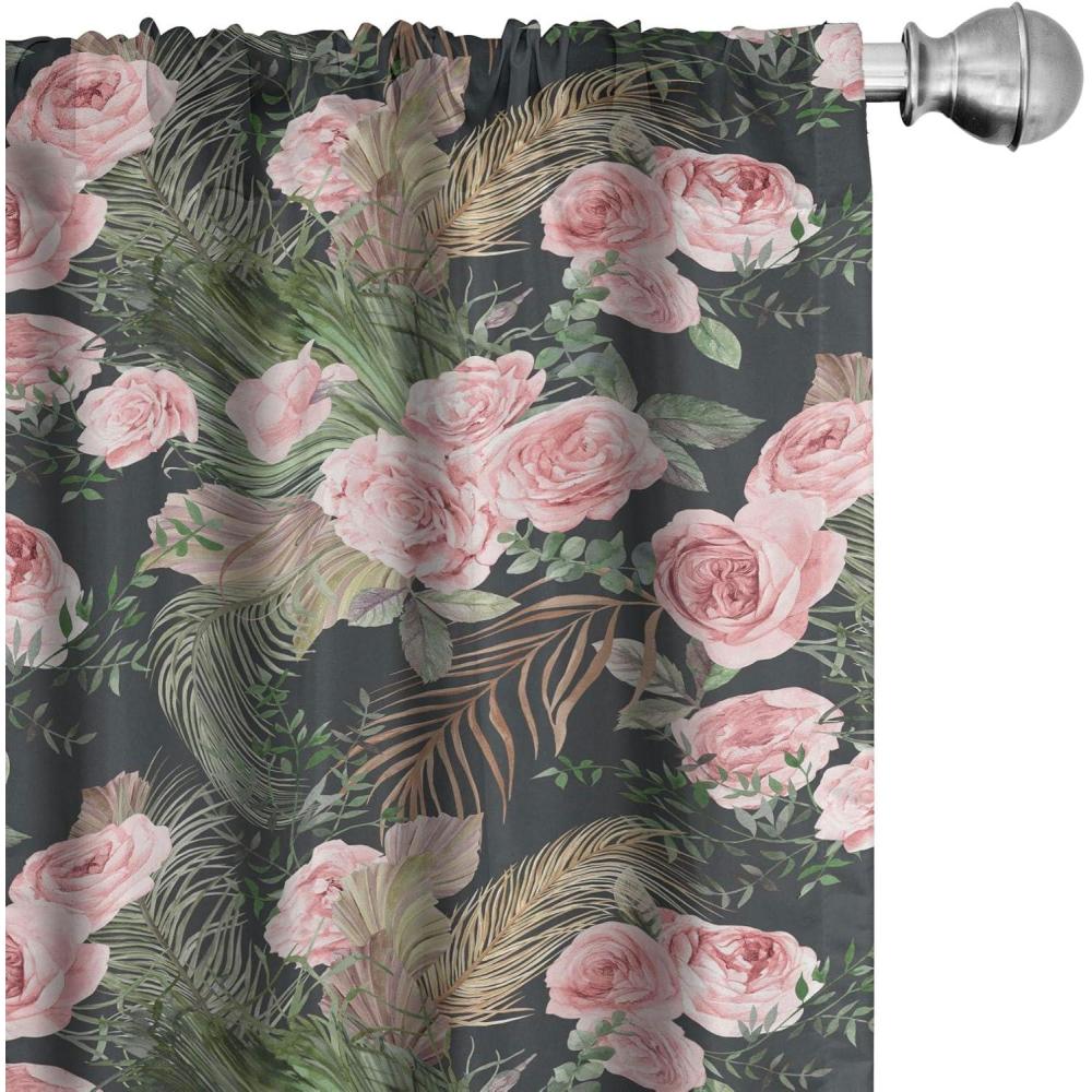 imageAmbesonne Leaf Print Curtains Neutral Toned Woodland Branches Leaves Design on Grunge Striped Back Window Treatments 2 Panel Set for Living Room Bedroom Pair of 28quot x 95quot Grey Teal Pale RedwoodPale Pink Jade Green