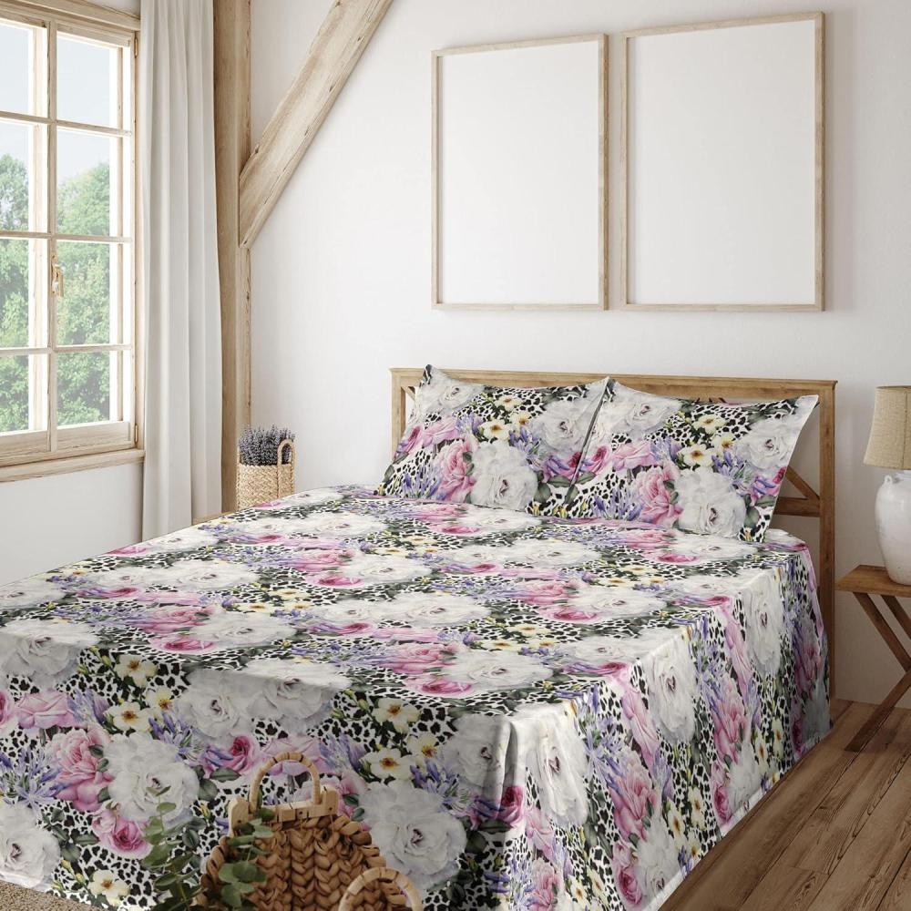 imageAmbesonne Meadow Vibes Sheet Set Line Art Neutral Colors Boho Pampas Design on Geometric Back Print Fitted and Flat Sheet with Pillowcase Bedding Accent 3 Piece Set Twin Pale Salmon Off WhitePeacock Green Off White
