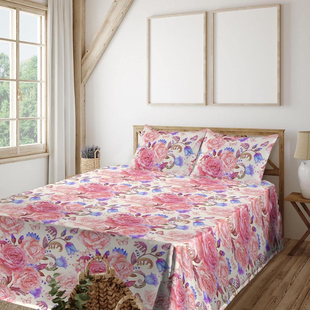 imageAmbesonne Meadow Vibes Sheet Set Line Art Neutral Colors Boho Pampas Design on Geometric Back Print Fitted and Flat Sheet with Pillowcase Bedding Accent 3 Piece Set Twin Pale Salmon Off WhitePastel Pink Lavender Blue