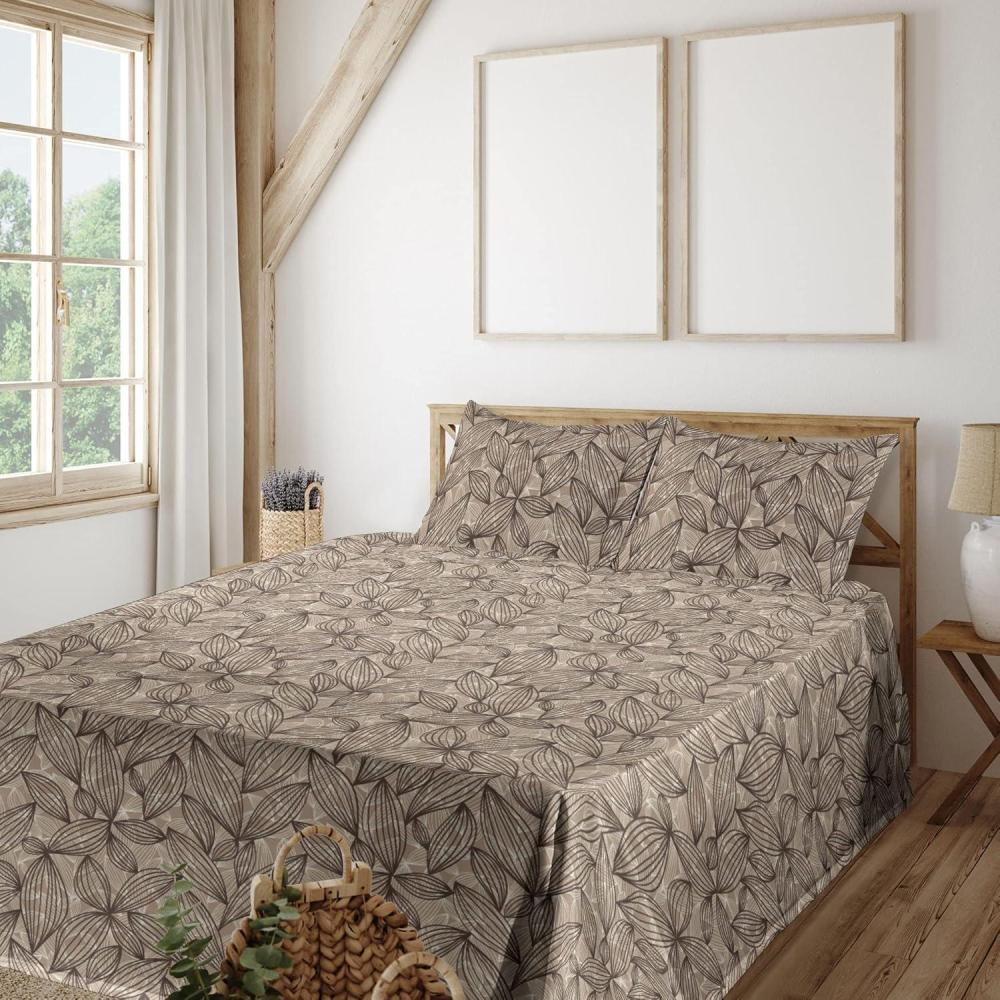 imageAmbesonne Meadow Vibes Sheet Set Line Art Neutral Colors Boho Pampas Design on Geometric Back Print Fitted and Flat Sheet with Pillowcase Bedding Accent 3 Piece Set Twin Pale Salmon Off WhiteCocoa Dark Taupe and White
