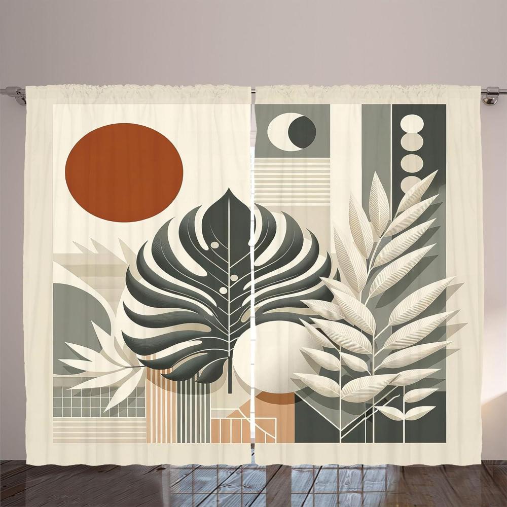 imageAmbesonne Monstera Curtains Abstract Cold Neutral Colors Geometric Shapes Boho MidCentury Leaf Living Room Bedroom Window Drapes 2 Panel Set 108quot X 96quot Cinnamon Pale Sage Green