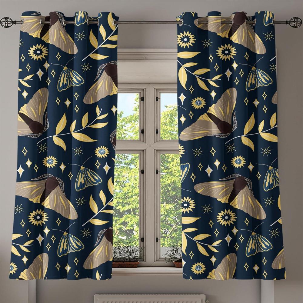 imageAmbesonne Moth Boho Grommet Curtain Neutral Chocolate Tones Wingy Animals with Cosmic Stars Moons and Stripes Print Decorative 2Panel Window Drapes for Bedroom Living Room 50quot x 72quot Sepia BeigeDark Slate Blue Mustard
