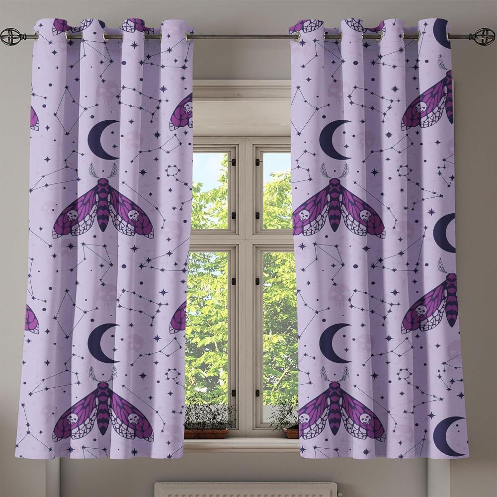 imageAmbesonne Moth Boho Grommet Curtain Neutral Chocolate Tones Wingy Animals with Cosmic Stars Moons and Stripes Print Decorative 2Panel Window Drapes for Bedroom Living Room 50quot x 72quot Sepia BeigePale Lilac Purple Indigo