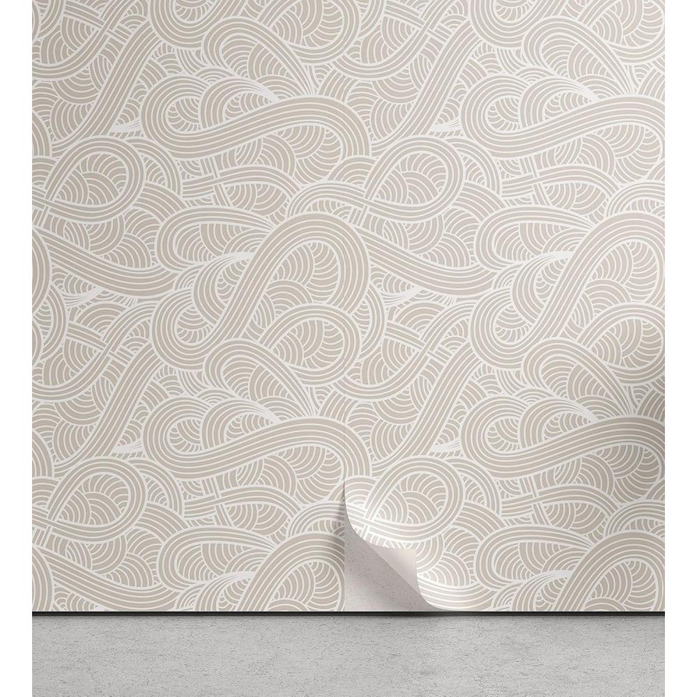 imageAmbesonne Neutral Color Peel ampamp Stick Wallpaper for Home Pastel Doodle Swirls and Waves Repetition Muted Tones Art Design SelfAdhesive Living Room Kitchen Accent 13quot x 100quot Pale Tan and White