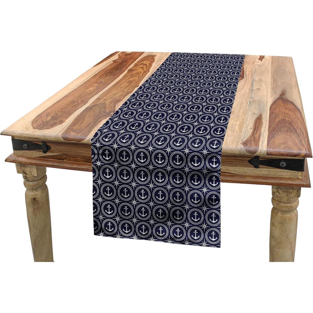 imageAmbesonne Plaid Table Runner RetroModern Style Checkered Pattern Squares and Stripes Abstract Old Fashioned Rectangle Scarf for Dining Room Kitchen Table Setting Decor 12quot X 120quot Orange WhiteDark Blue White