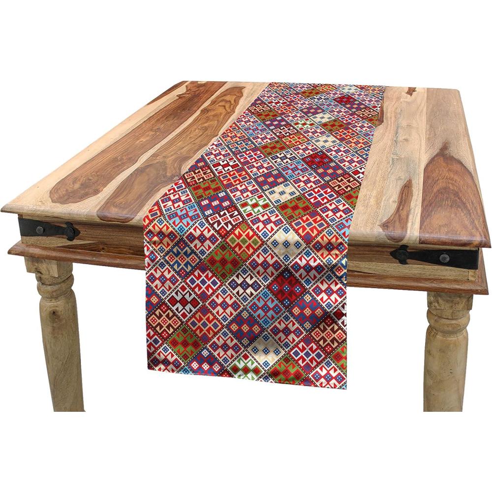 imageAmbesonne Plaid Table Runner RetroModern Style Checkered Pattern Squares and Stripes Abstract Old Fashioned Rectangle Scarf for Dining Room Kitchen Table Setting Decor 12quot X 120quot Orange WhiteMulti Color
