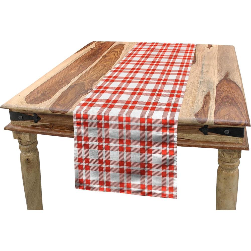 imageAmbesonne Plaid Table Runner RetroModern Style Checkered Pattern Squares and Stripes Abstract Old Fashioned Rectangle Scarf for Dining Room Kitchen Table Setting Decor 12quot X 120quot Orange WhiteOrange White