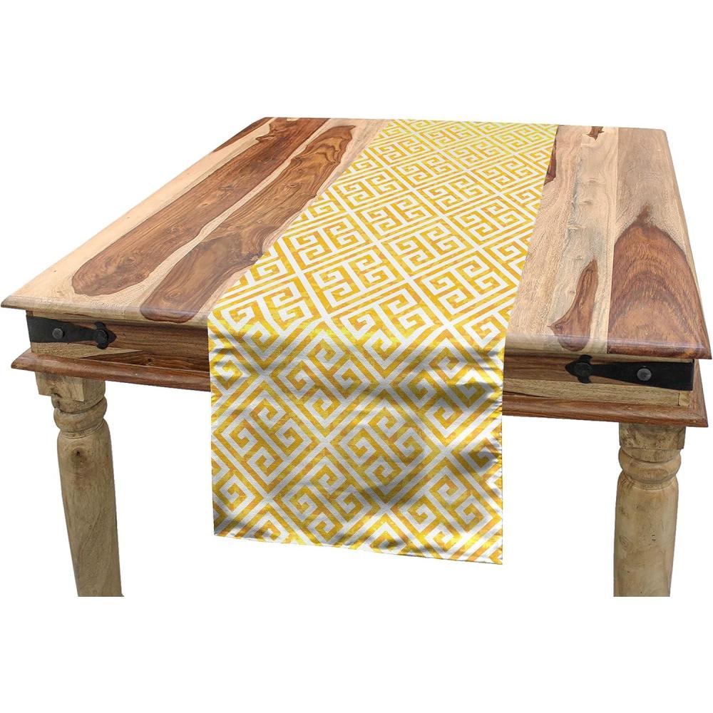 imageAmbesonne Plaid Table Runner RetroModern Style Checkered Pattern Squares and Stripes Abstract Old Fashioned Rectangle Scarf for Dining Room Kitchen Table Setting Decor 12quot X 120quot Orange WhiteYellow White