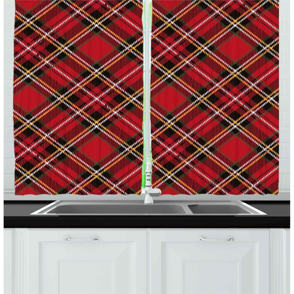 imageAmbesonne Retro Kitchen Curtains Classical Plaid Pattern Scottish Striped Tartan Traditional Graphic Illustration Window Drapes 2 Panel Set for Kitchen Cafe Decor 55quot X 39quot Vermilion BlackBurgundy Green