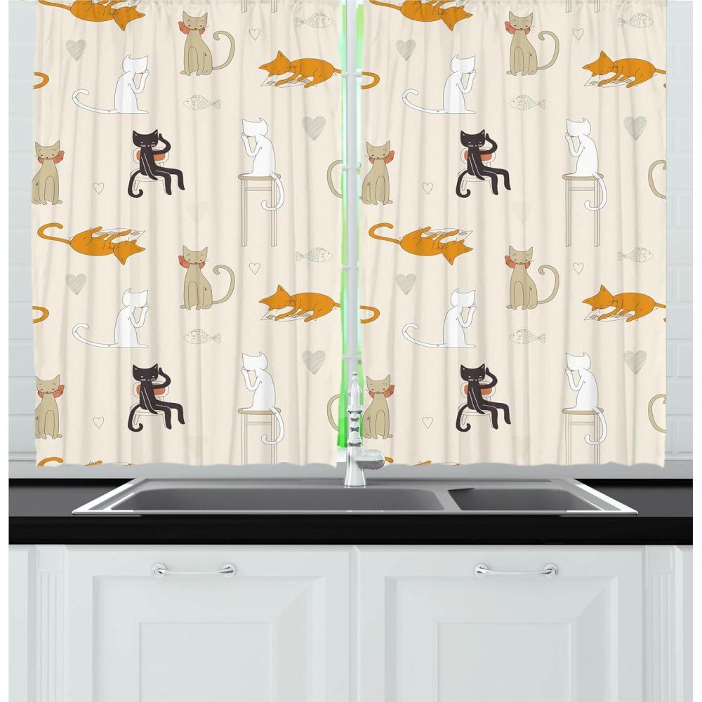 imageAmbesonne Retro Kitchen Curtains Classical Plaid Pattern Scottish Striped Tartan Traditional Graphic Illustration Window Drapes 2 Panel Set for Kitchen Cafe Decor 55quot X 39quot Vermilion BlackWhite Eggshell and Marigold