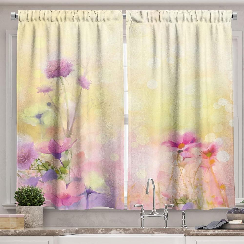 imageAmbesonne Rustic Long Kitchen Curtains Image of Wooden Planks with Screws and Nails Farmhouse Theme Log Cabin Print Two Panels Drapes with Rod Pocket Room Decor 55quot x 45quot Brown GreyYellow Pink