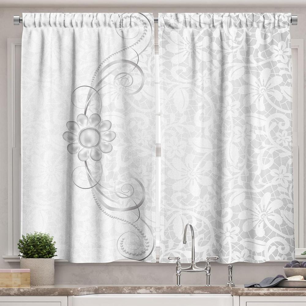 imageAmbesonne Rustic Long Kitchen Curtains Image of Wooden Planks with Screws and Nails Farmhouse Theme Log Cabin Print Two Panels Drapes with Rod Pocket Room Decor 55quot x 45quot Brown GreySilver White
