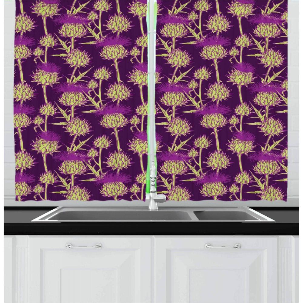 imageAmbesonne Rustic Long Kitchen Curtains Image of Wooden Planks with Screws and Nails Farmhouse Theme Log Cabin Print Two Panels Drapes with Rod Pocket Room Decor 55quot x 45quot Brown GreyYellow Green and Purple