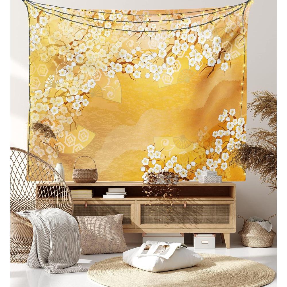 imageAmbesonne Rustic Tapestry Close Line of Poppy Petals Field Meadow Summer Holiday Sun Plant Floral Theme Wide Wall Hanging for Bedroom Living Room Dorm 60quot X 40quot Orange BrownMarigold and Cream