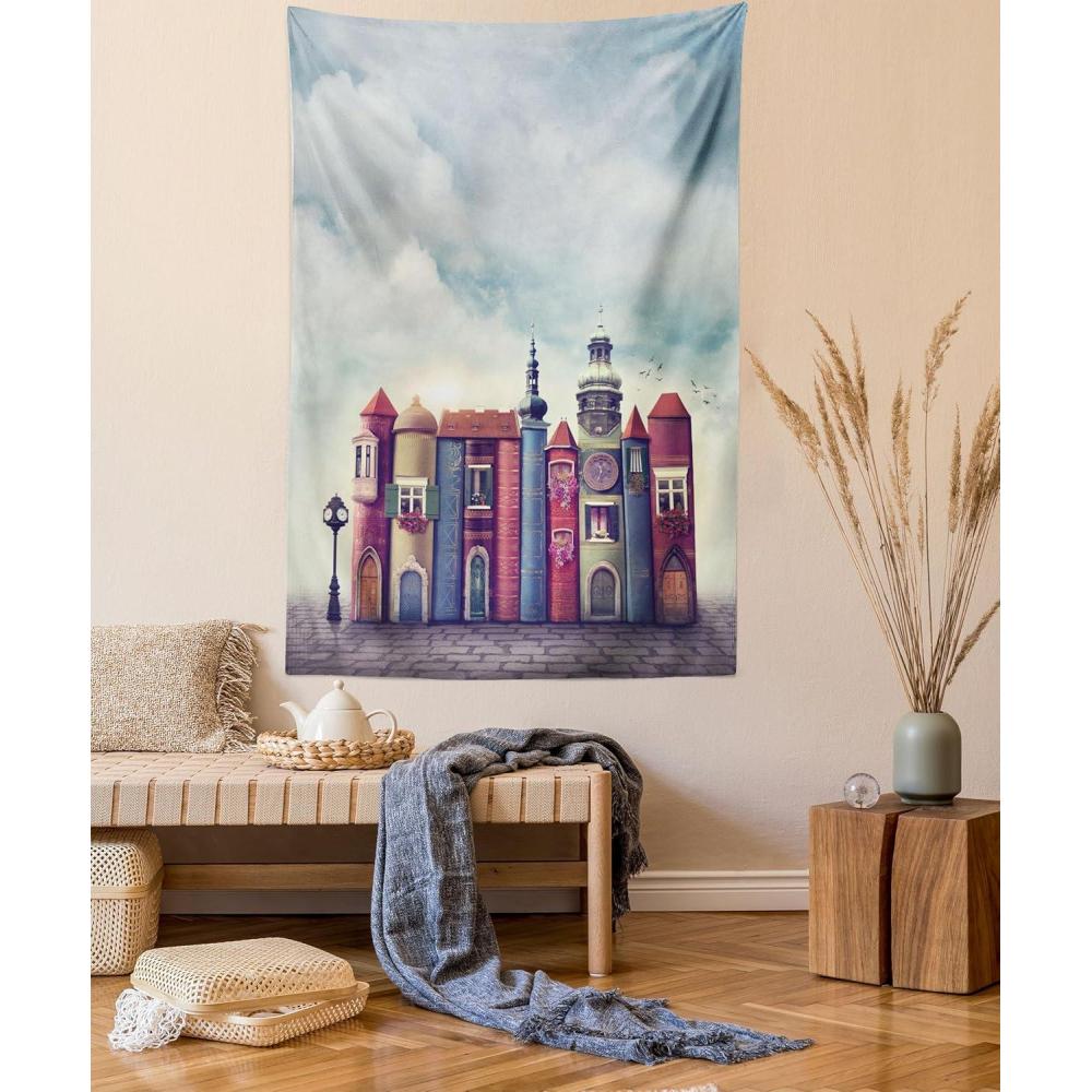 imageAmbesonne Rustic Tapestry Close Line of Poppy Petals Field Meadow Summer Holiday Sun Plant Floral Theme Wide Wall Hanging for Bedroom Living Room Dorm 60quot X 40quot Orange BrownRed and Blue