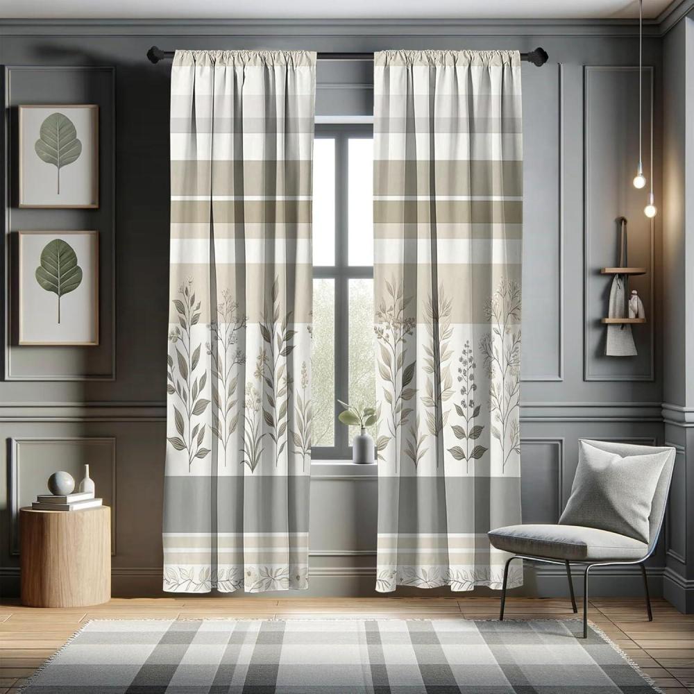 imageAmbesonne Striped Window Curtains Modern Minimalist Leafy Scene Neutral Boho Stripes with Floral Details Lightweight Decorative 2Panel Set ampamp Rod Pocket Pair of 28quot x 63quot Pale Grey Eggshell Dusk