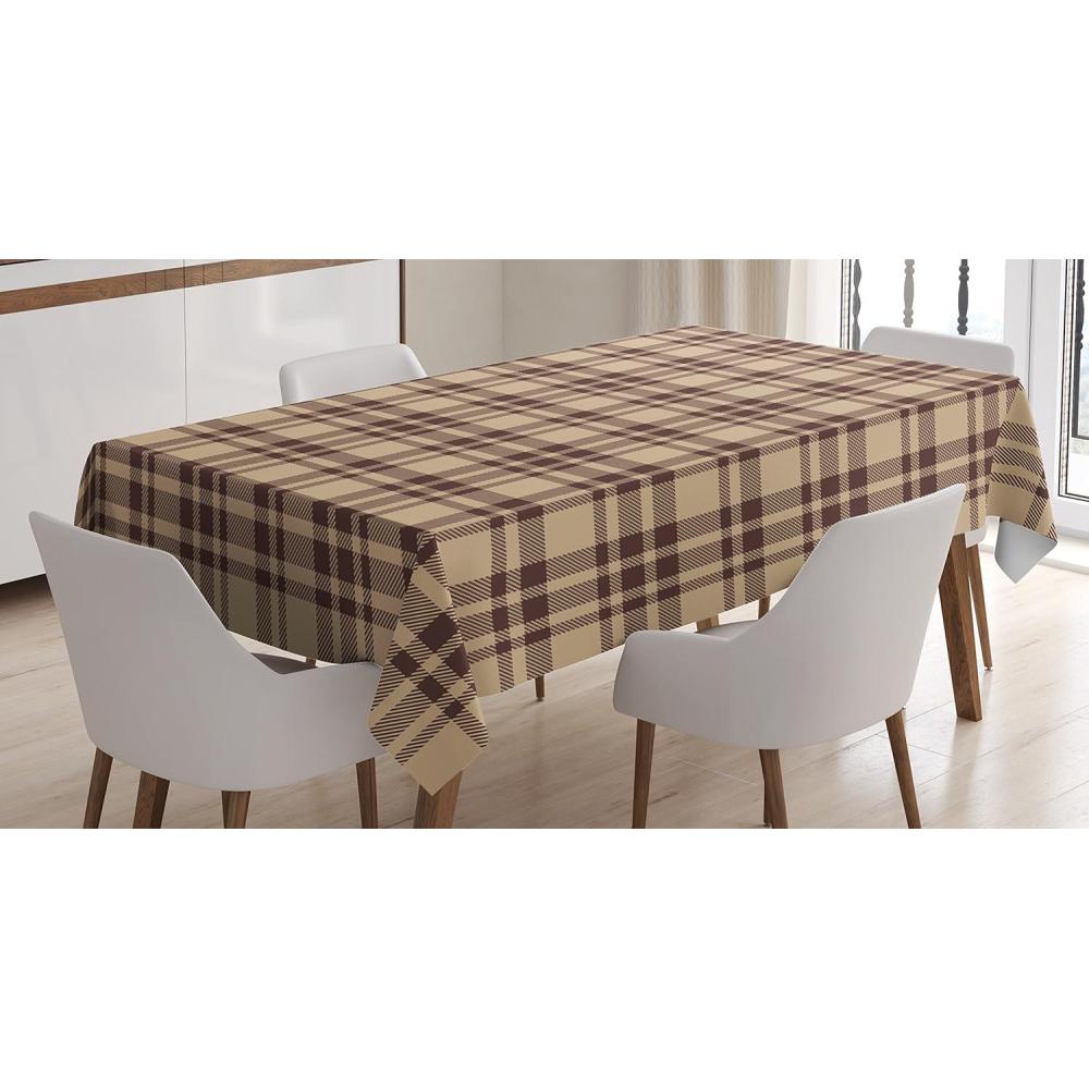 imageAmbesonne Tan and Brown Tablecloth Old Fashioned Check Plaid Pattern Scottish Tartan Inspired Geometric Design Rectangular Table Cover for Dining Room Kitchen Decor 52quot X 70quot Brown TanBrown Tan