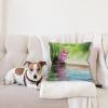 Ambesonne Animal Throw Pillow Cushion Cover, Fox Sleeping Funny Creature in Watercolor Art Design, Decorative Square Accent Pillow Case, 20″ X 20″, Apricot and White(Fern Green and Fuchsia)