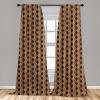 Ambesonne Bohemian Curtains, Retro Mid Century Inspired Abstract Patterns on Ivory Background, Window Treatments 2 Panel Set for Living Room Bedroom, Pair of – 28″ x 63″, Dark Orange and Reseda Green(Brown Cinnamon)