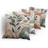 Ambesonne Botanical Throw Pillow Cushion Cover Set of 4, Modern and Warm Neutral Marble Print and Leafy Branches Abstract Waves, Decorative Accent Double-Sided Printing, 24″, Pale Cinnamon Green