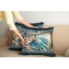 Ambesonne Classic Decorative Throw Pillow Case Pack of 2, Extravagant Hall with Oceanic and Neutral Color Details Room View Print, Couch Bedroom Living Room Cushion Cover, 18″, Coconut and Sea Blue(Dark Turquoise and Ecru)