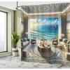 Ambesonne Classic Shower Curtain, Hedonistic Pampered Room in Muted Tones Neutral Colors Rich Ornament, Cloth Fabric Bathroom Decor Set with Hooks, 69″ W x 84″ L, Coconut and Off White(Coconut Blue and Turquoise)
