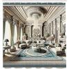 Ambesonne Classic Shower Curtain, Hedonistic Pampered Room in Muted Tones Neutral Colors Rich Ornament, Cloth Fabric Bathroom Decor Set with Hooks, 69″ W x 84″ L, Coconut and Off White(Coconut and Sea Blue)